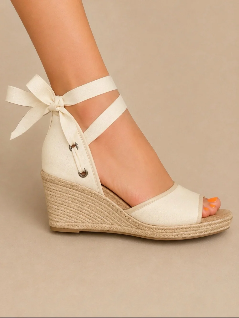 Ugg Amell Australia canvas open toed Jute Wedge Sandals with Ankle Tie